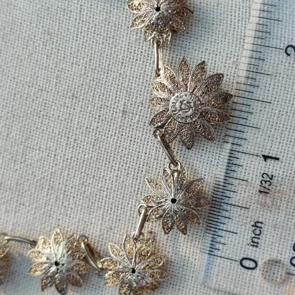 Vintage sterling Portugal CV artisan made flower necklace - Picture 5 of 7